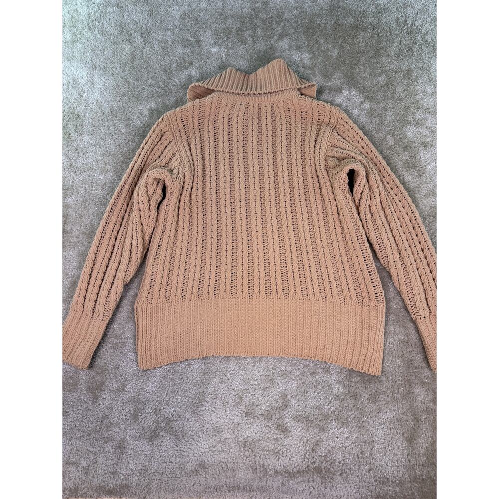 Aerie 1/4 Zip Sweater Womens Small Brown Cable Knit Heavyweight Pullover E228 - Picture 6 of 9